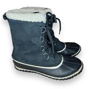 Sorel Waterproof Caribou Slim Black Lace Up Winter Snow Boots Size Women’s 9.5